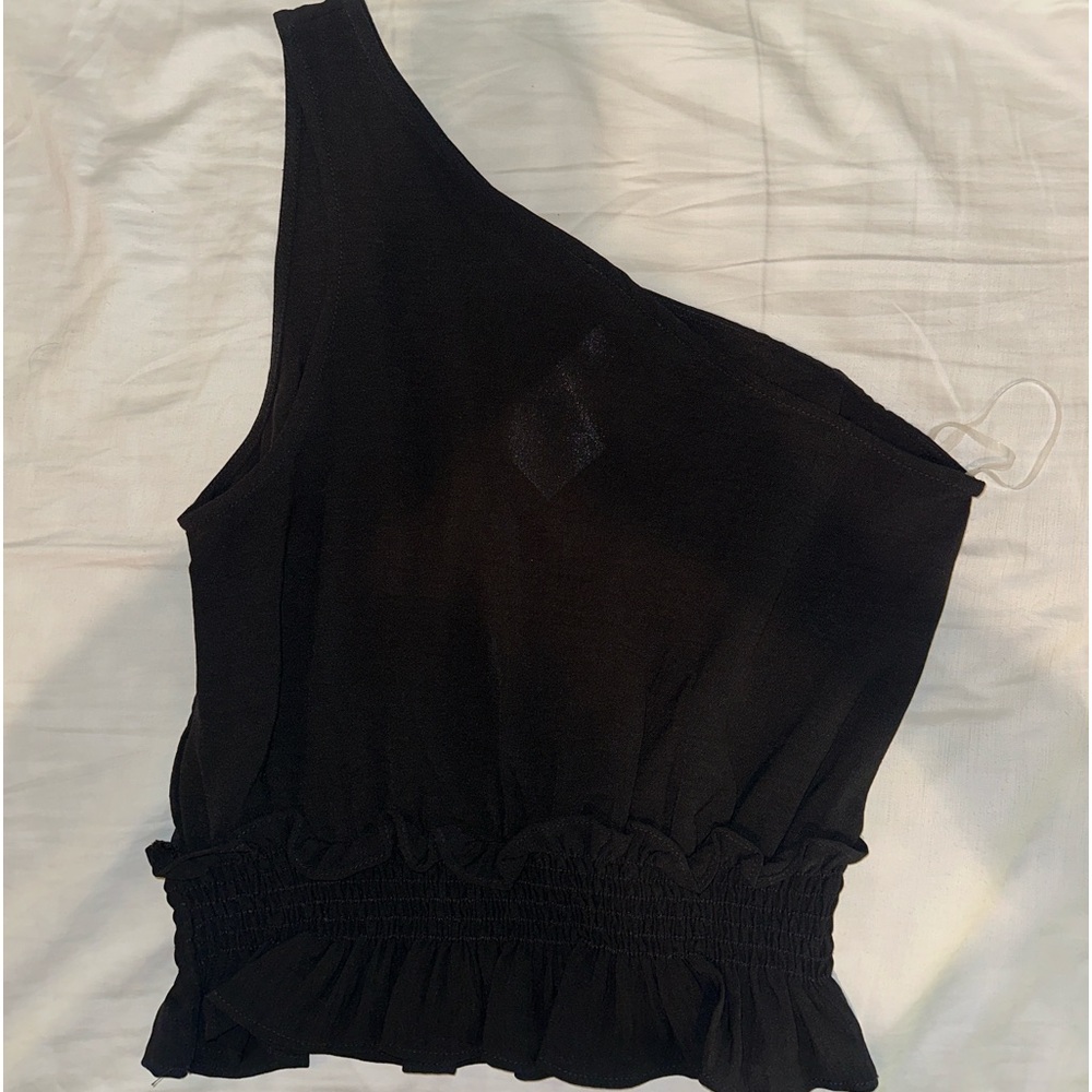 ee:some Black One Shoulder Ruffle Women’s Blouse